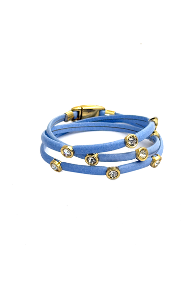 Foto Pulseira Couro Azul Cristais