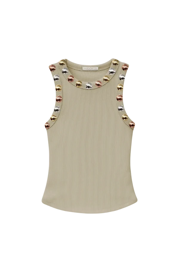 Regata Canelada Areia Detalhe Tachas
