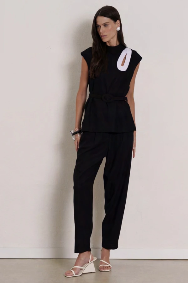 Conjunto Blusa Gota e Calça Preto e Branco