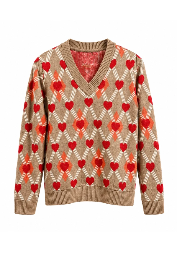 Blusa Tricô Corações Bege Taupe