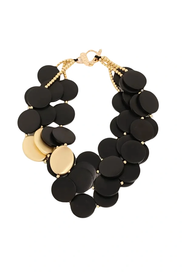 Maxi Colar Madeira Preta Detalhes Dourados