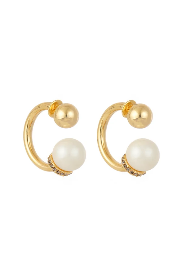 Brinco Argola Invertida Exagerado Pérola/Dourado