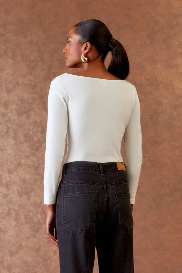 Blusa Manga Longa Detalhe Couro