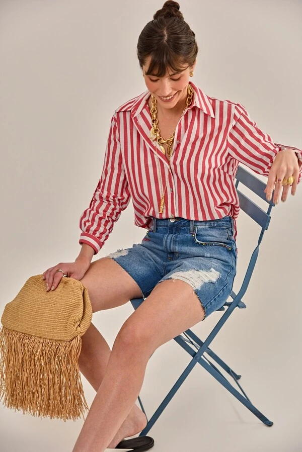 Camisa Lajos Tricoline Vermelha
