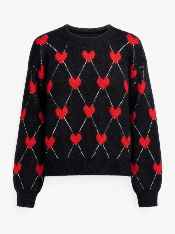 Blusa tricô Argyle Coraçöes