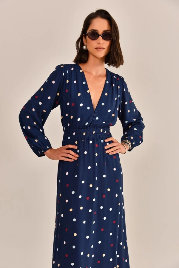 Vestido Ashley Viscose Estampa Poá