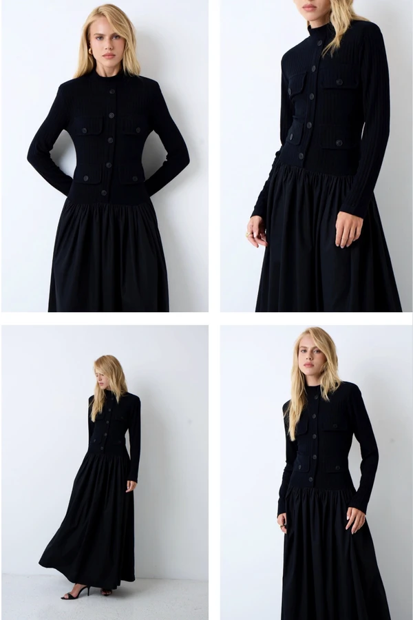 Vestido Longo Malha Canelada Tricoline
