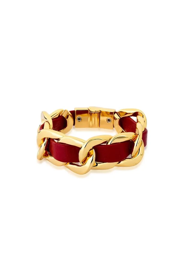 Pulseira Corrente Couro vermelho