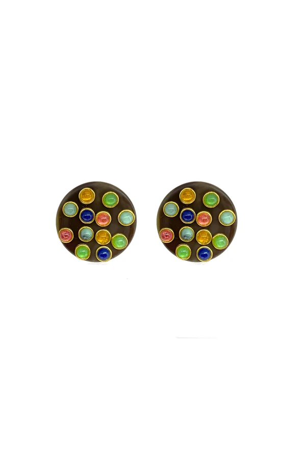 Brinco marrom com Pedras Coloridas