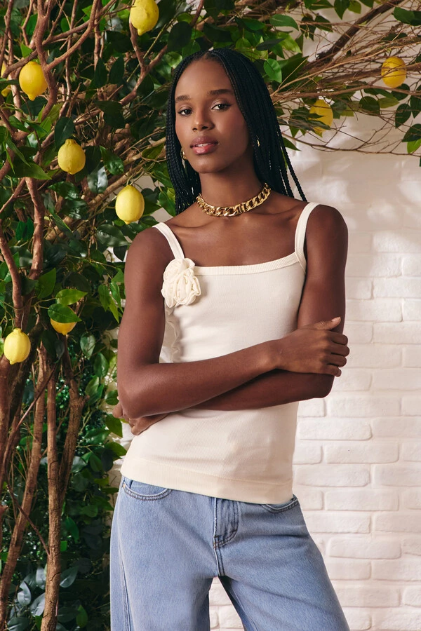 Blusa Fiore Malha Canelada Off white