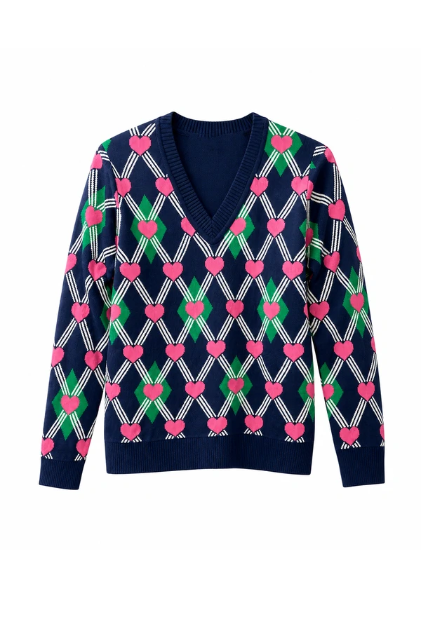 Blusa Tricô Corações Marinho