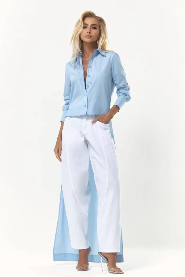 Camisa Cropped Tricoline com Calda Azul