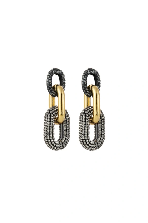 Brinco de Elos Cravejados com Strass | Mix Banhos