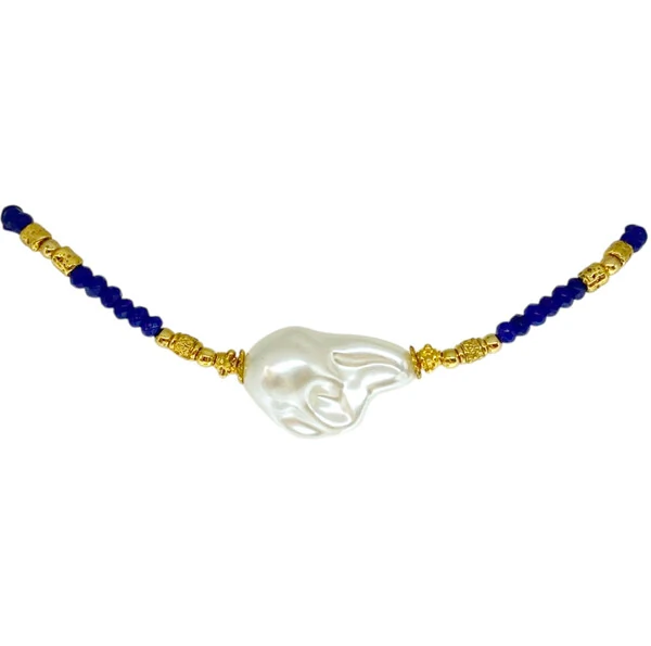 Choker Azul com Pérola Barroca