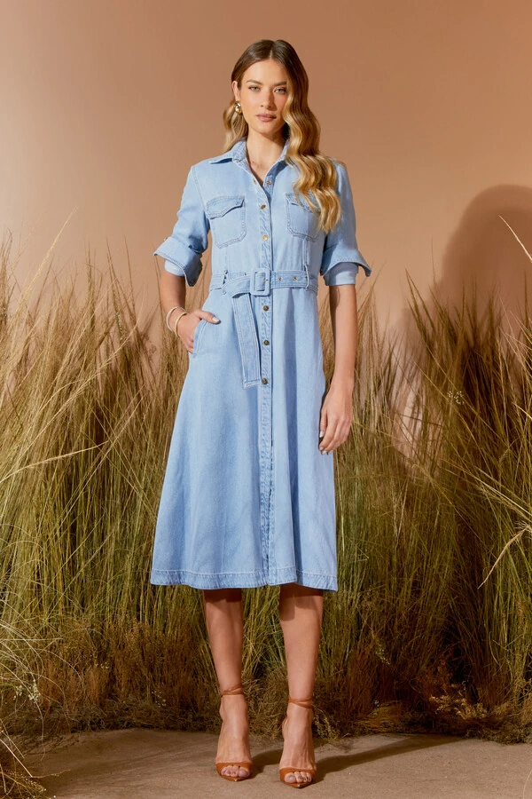 Chemisie Midi Jeans Cinto Jeans