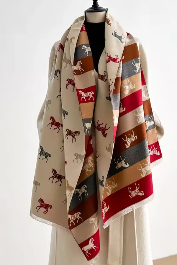 Pashmina Cavalos Dupla Face