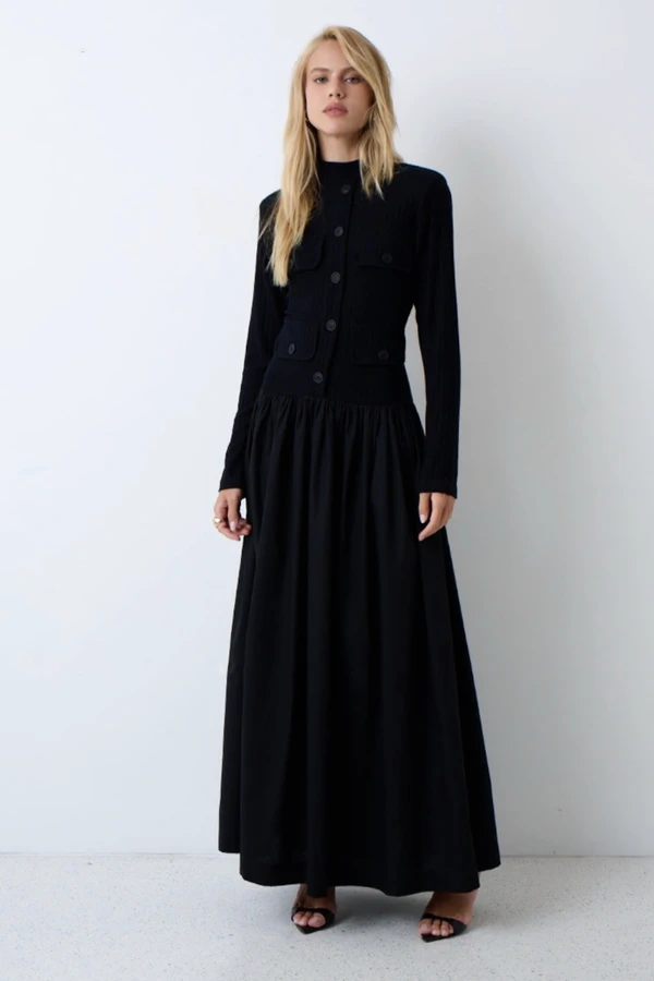 Vestido Longo Malha Canelada Tricoline