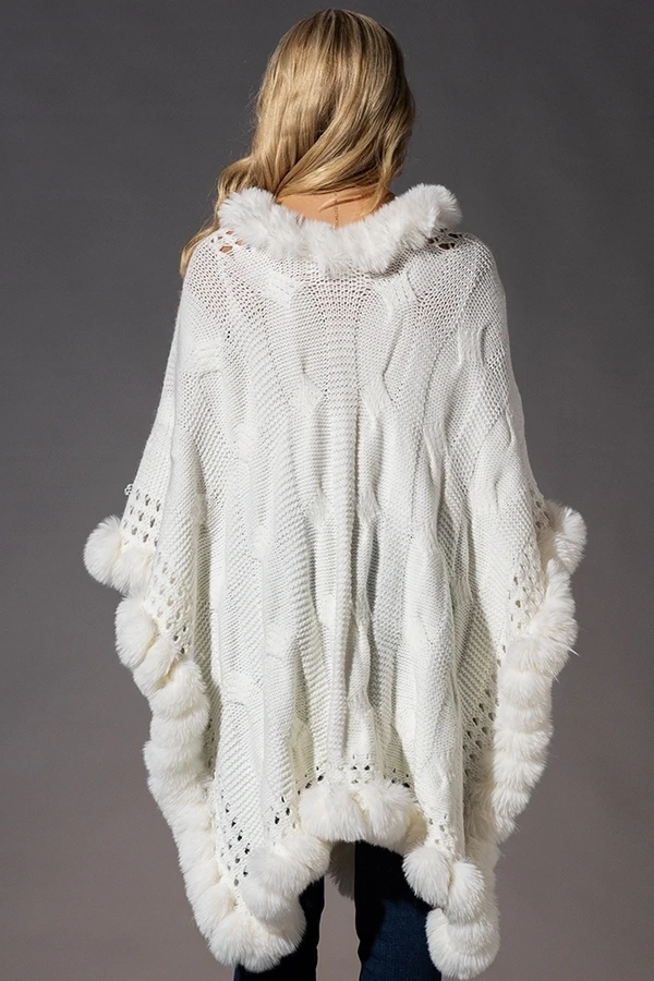 Poncho Capa Lã com Pêlo Off White