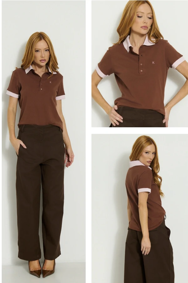 Camisa Polo com Bordado Marrom