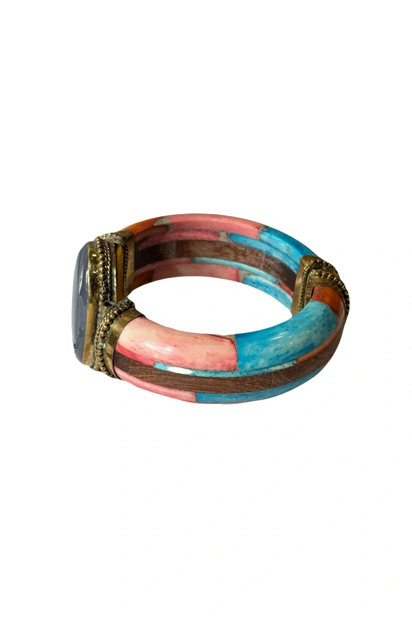 Pulseira Marchetaria Pedra Ágata Cinza