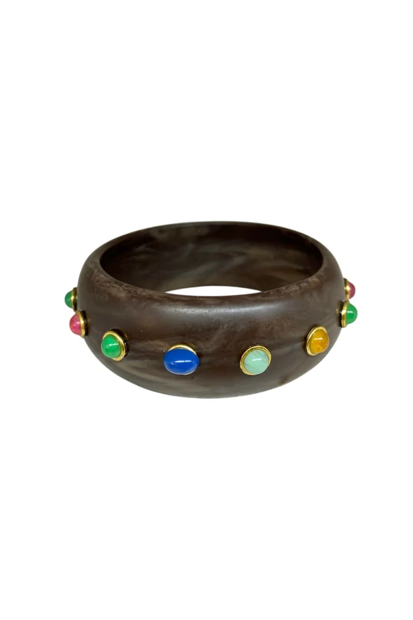 Pulseira Resina com Pedras Coloridas