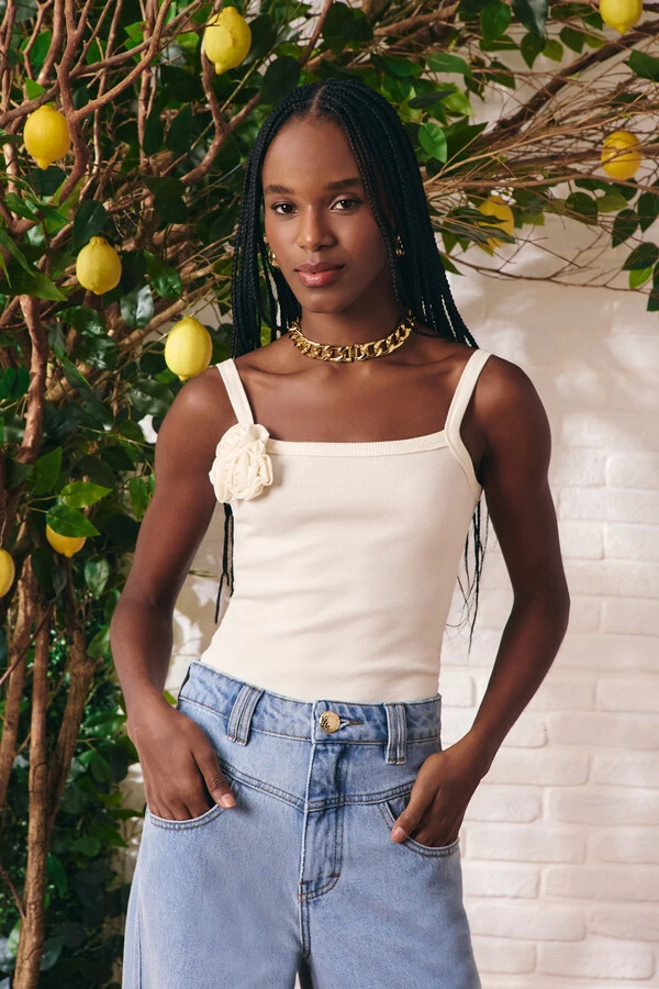 Blusa Fiore Malha Canelada Off white