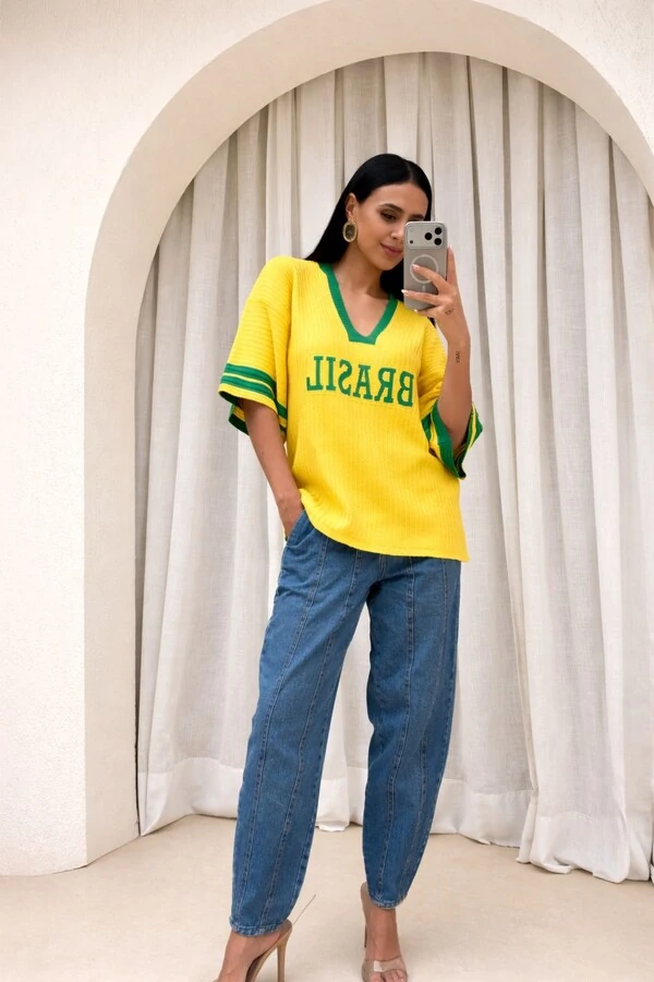 Blusa Tricô Decote V Brasil