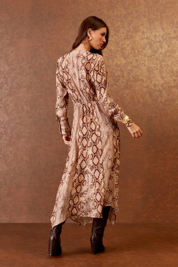 Vestido Midi Nó Decote Estampa Serpente