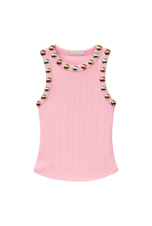 Regata Canelada Rosa Detalhe Tachas