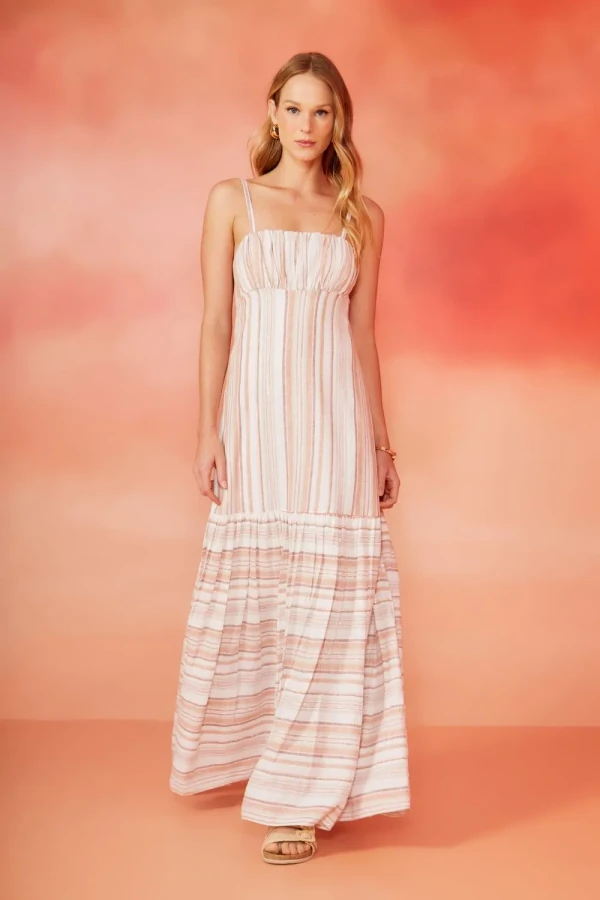 Vestido Linho Listrado Lurex