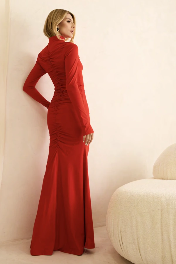 Vestido Drapeado Jersey Vermelho