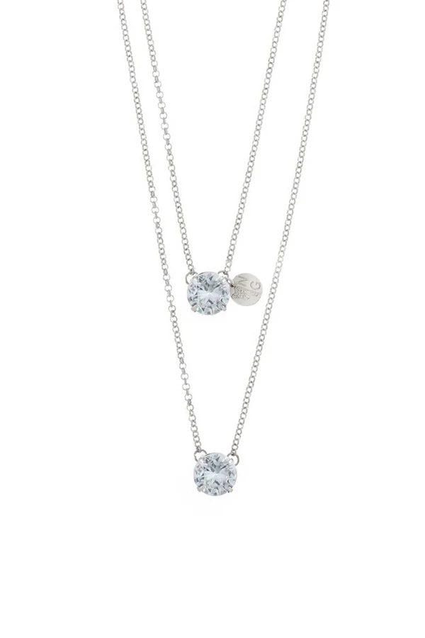 Colar Escapulário Ponto de Zircônia Flora Prateado