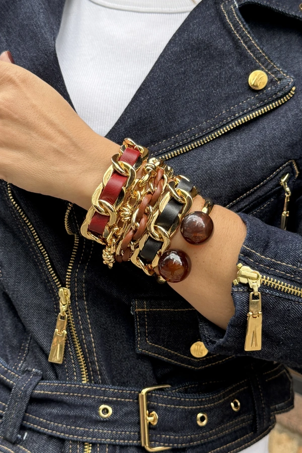 Pulseira Corrente Couro Nude