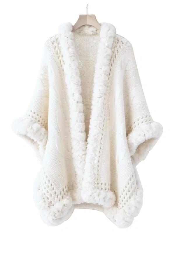 Poncho Capa Lã com Pêlo Off White