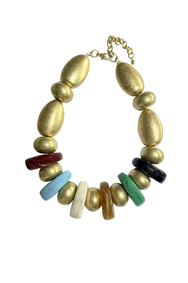 Colar Curto Ouro Velho Resinas Color