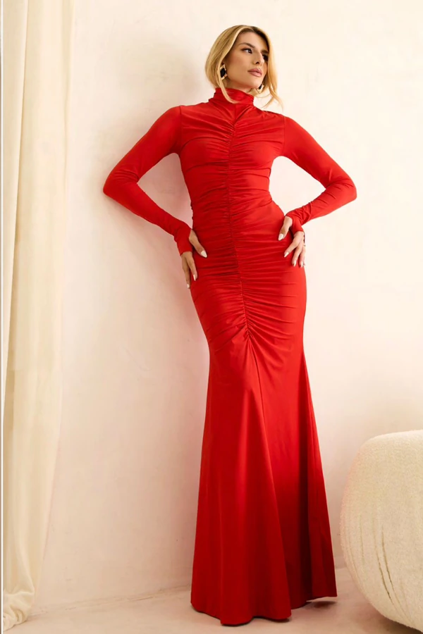 Vestido Drapeado Jersey Vermelho