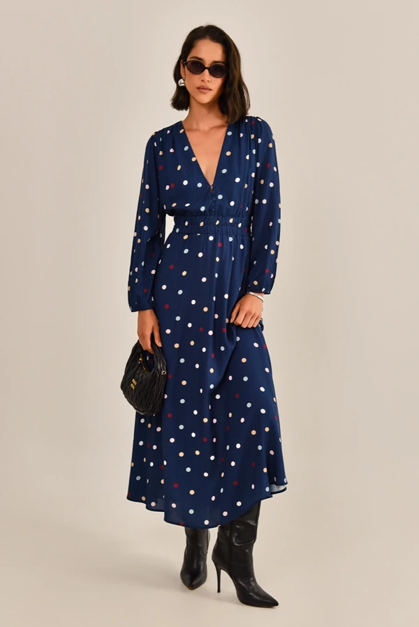 Vestido Ashley Viscose Estampa Poá