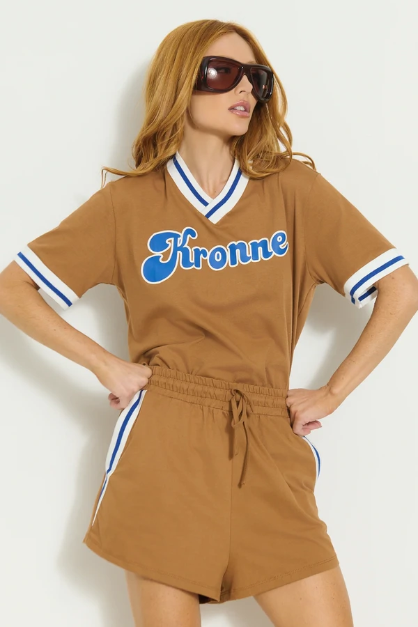 Conjunto Blusa Gola V Shorts Cós Elástico