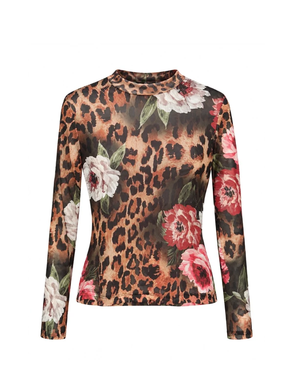Blusa Tule Estampado Onça Flores
