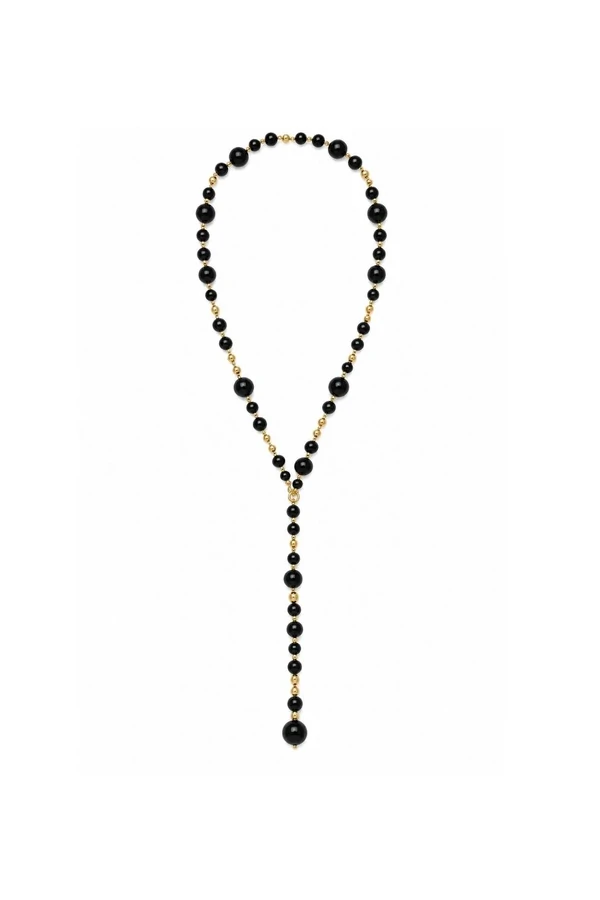 Colar 3 em 1 Esferas Pretas com Dourado