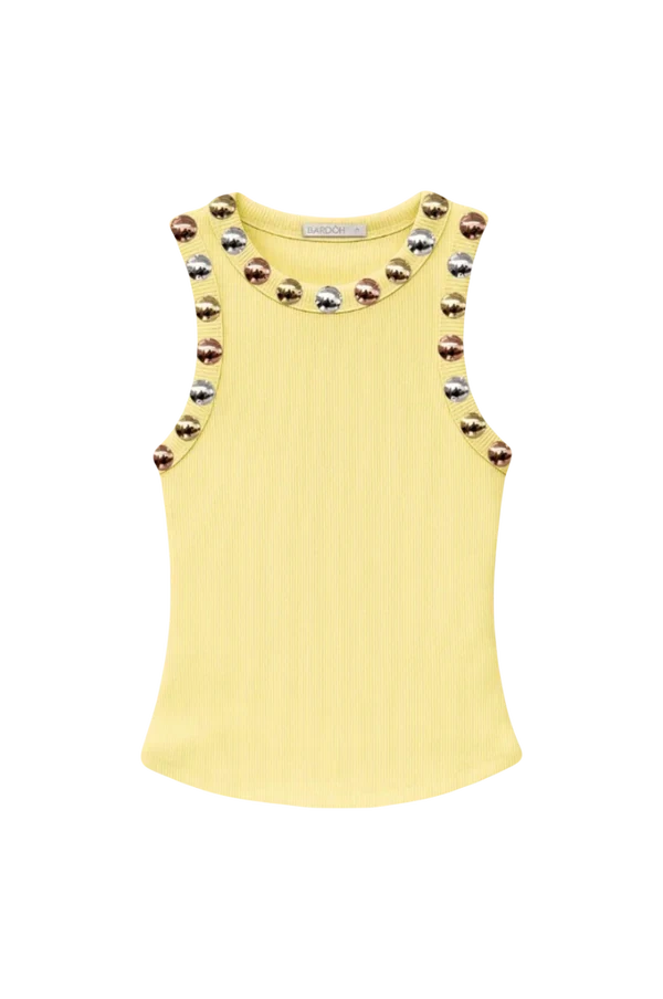 Regata Canelada Amarela Detalhe Tachas