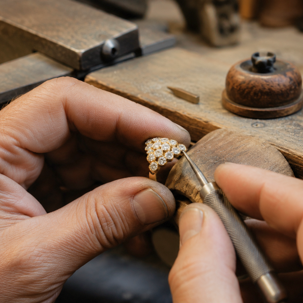Cada joia é desenhada e produzida artesanalmente em ouro 18k.