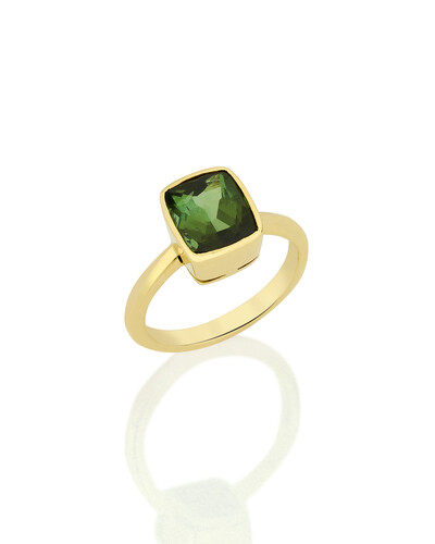 Foto Anel Turmalina Verde Retangular Cravação Inglesa | Ouro Amarelo 18k