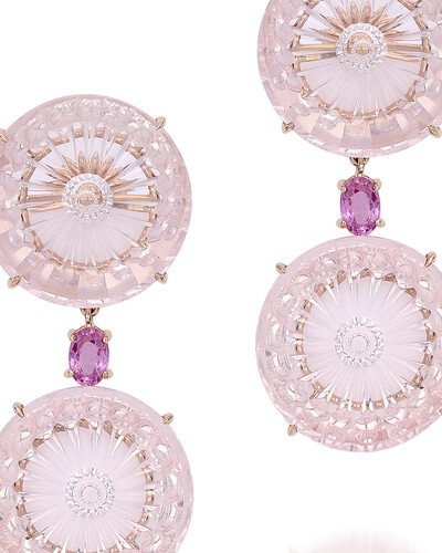 Foto Brinco Quartzo Rosa e Safira Rosa | Ouro Rosé 18k