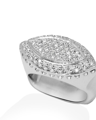 FotoAnel Navete Diamante Pavê | Ouro Branco 18k