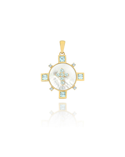 Foto Pingente Cruz Madrepérola Topázio Azul | Ouro Amarelo 18K