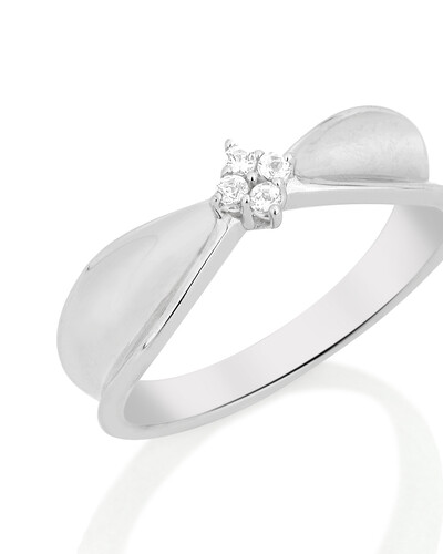 FotoAnel Aro Curvado Quatro Topázios Branco | Ouro Branco 18k