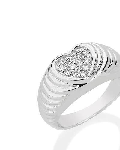 FotoAnel Dedinho Gomado Coração Diamante | Ouro Branco 18k