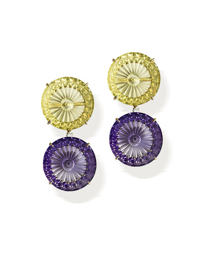 Foto Brinco Ametista, Green Gold e Diamante | Ouro Amarelo 18k