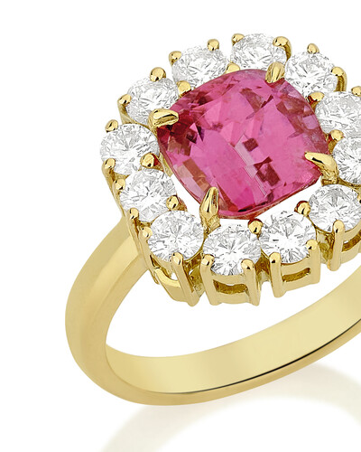FotoAnel Turmalina Rosa Diamante | Ouro Amarelo 18k